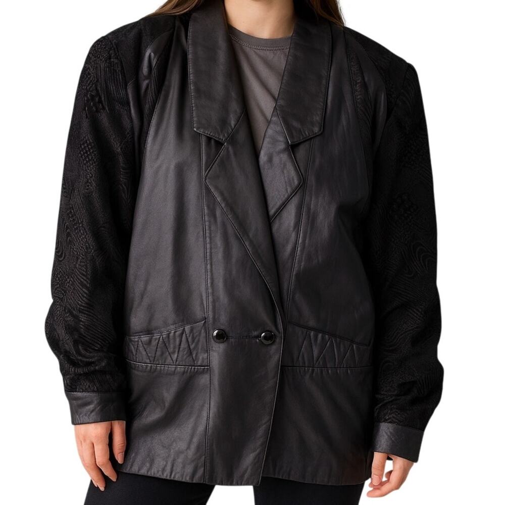 Vintage Fashion Attitudes Oversized Black Leather Jacket Women’s Large